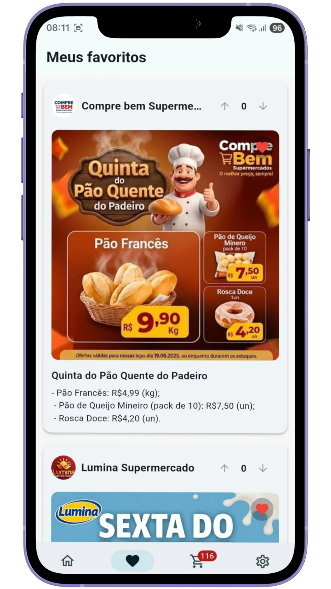 Tela de favoritos do OndeComprar