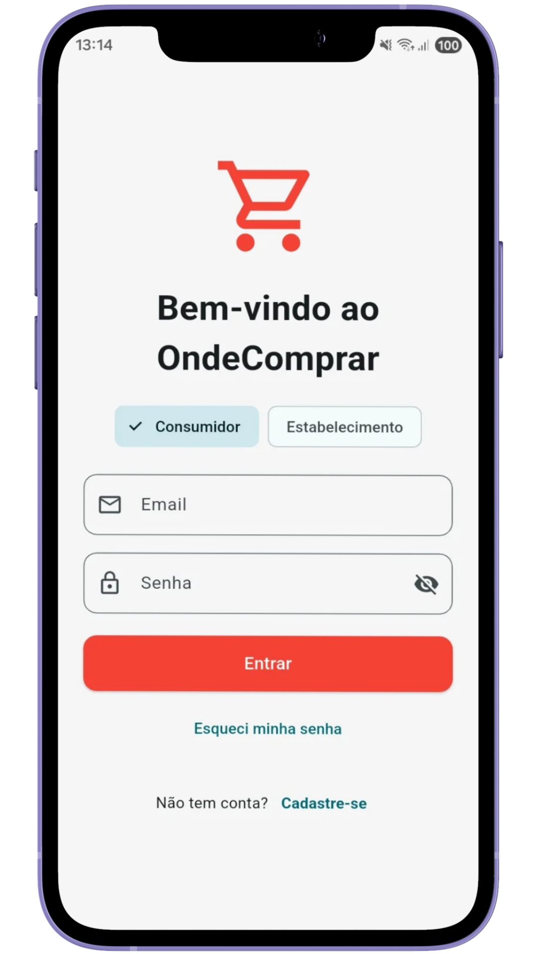 Tela de login do OndeComprar