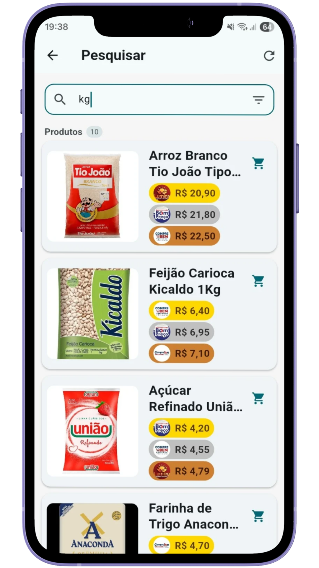 Tela de pesquisa de produtos do OndeComprar